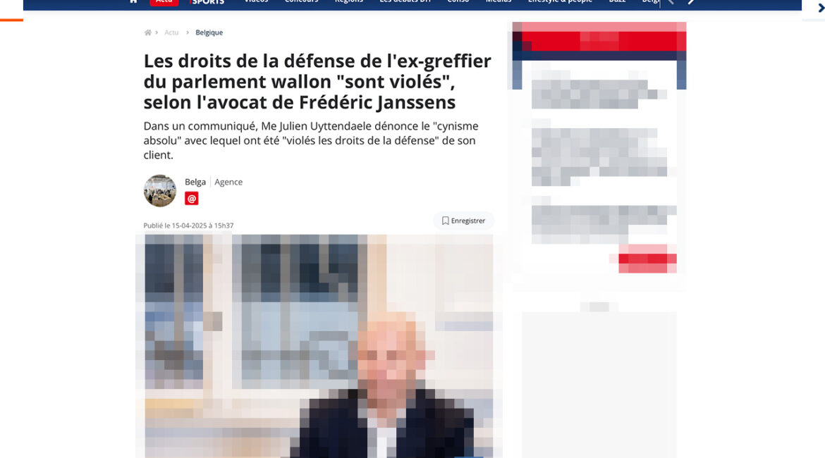 Les droits de la défense de l'ex-greffier du parlement wallon "sont violés", selon l'avocat de Frédéric Janssens