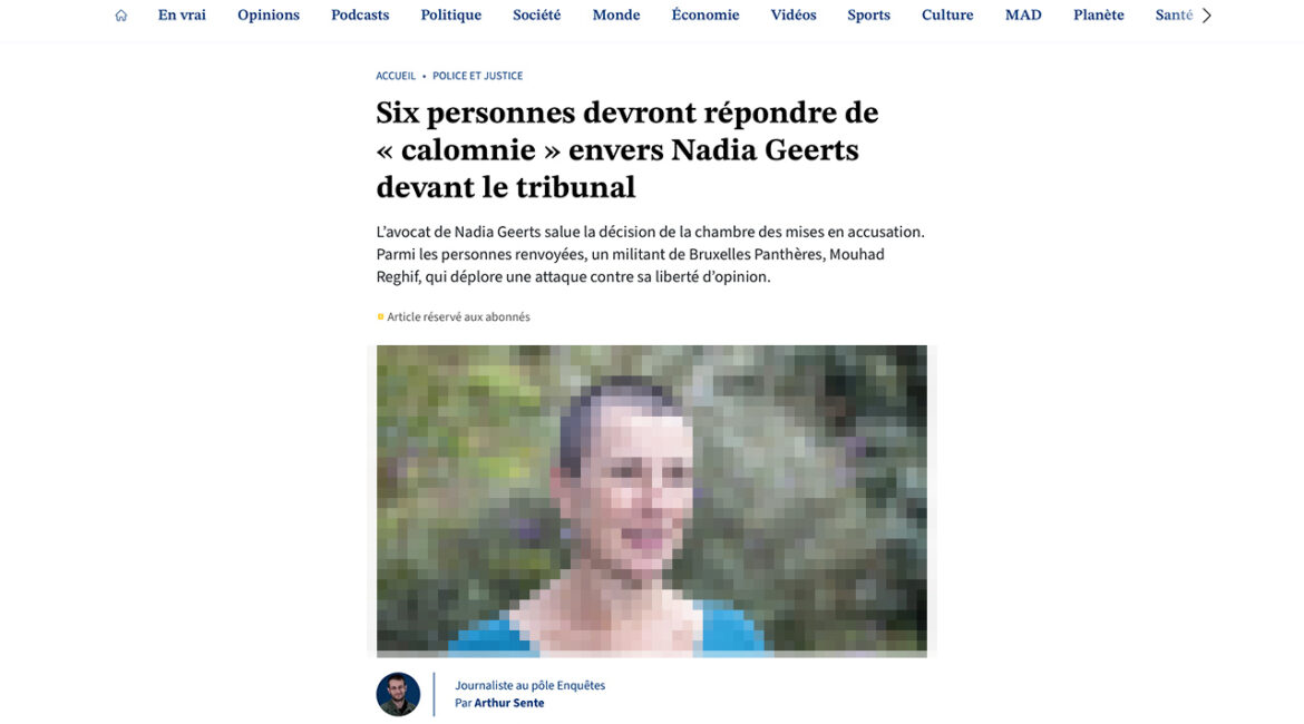 Six personnes devront répondre de « calomnie » envers Nadia Geerts devant le tribunal
