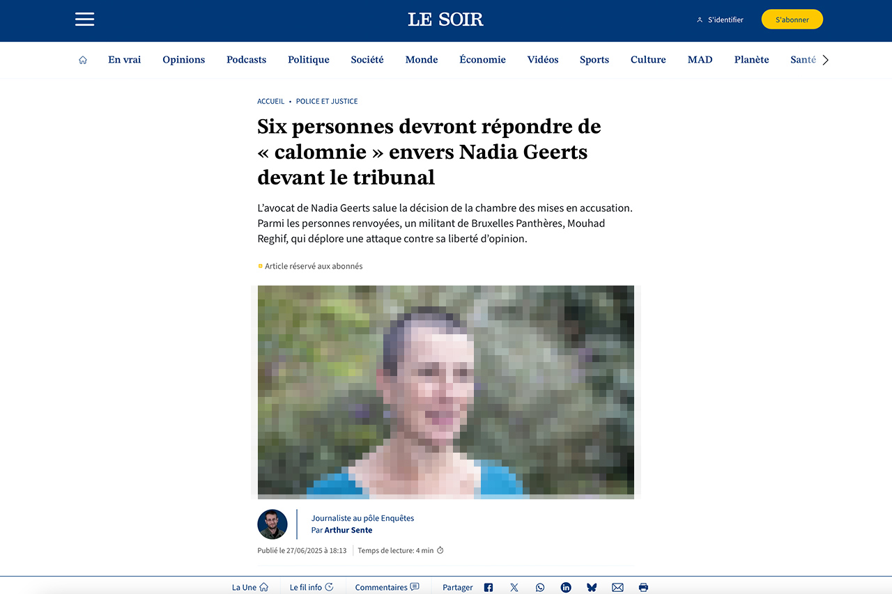 Six personnes devront répondre de « calomnie » envers Nadia Geerts devant le tribunal