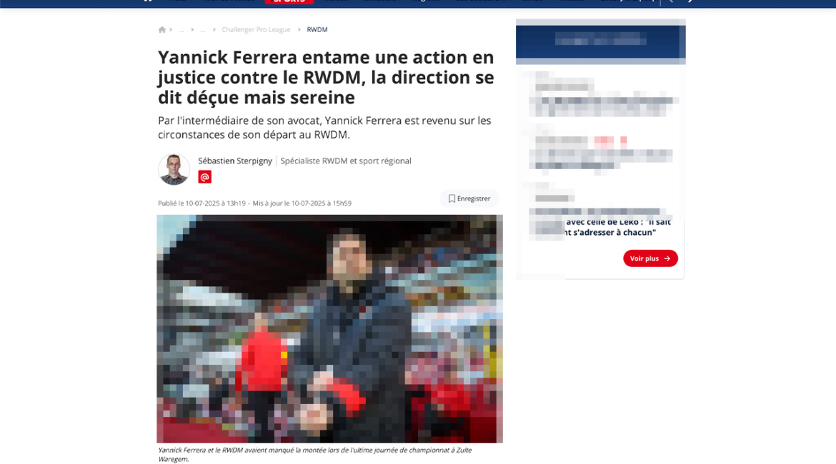 Yannick Ferrera entame une action en justice contre le RWDM,