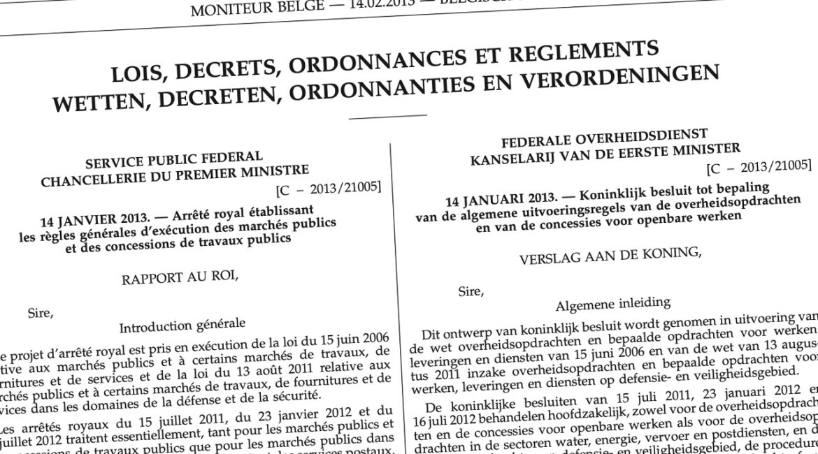 Règles générales d’exécution des marchés publics (RGE) - Arrêté royal du 14 janvier 2013 par Anne Feyt et Sophie Leroy.