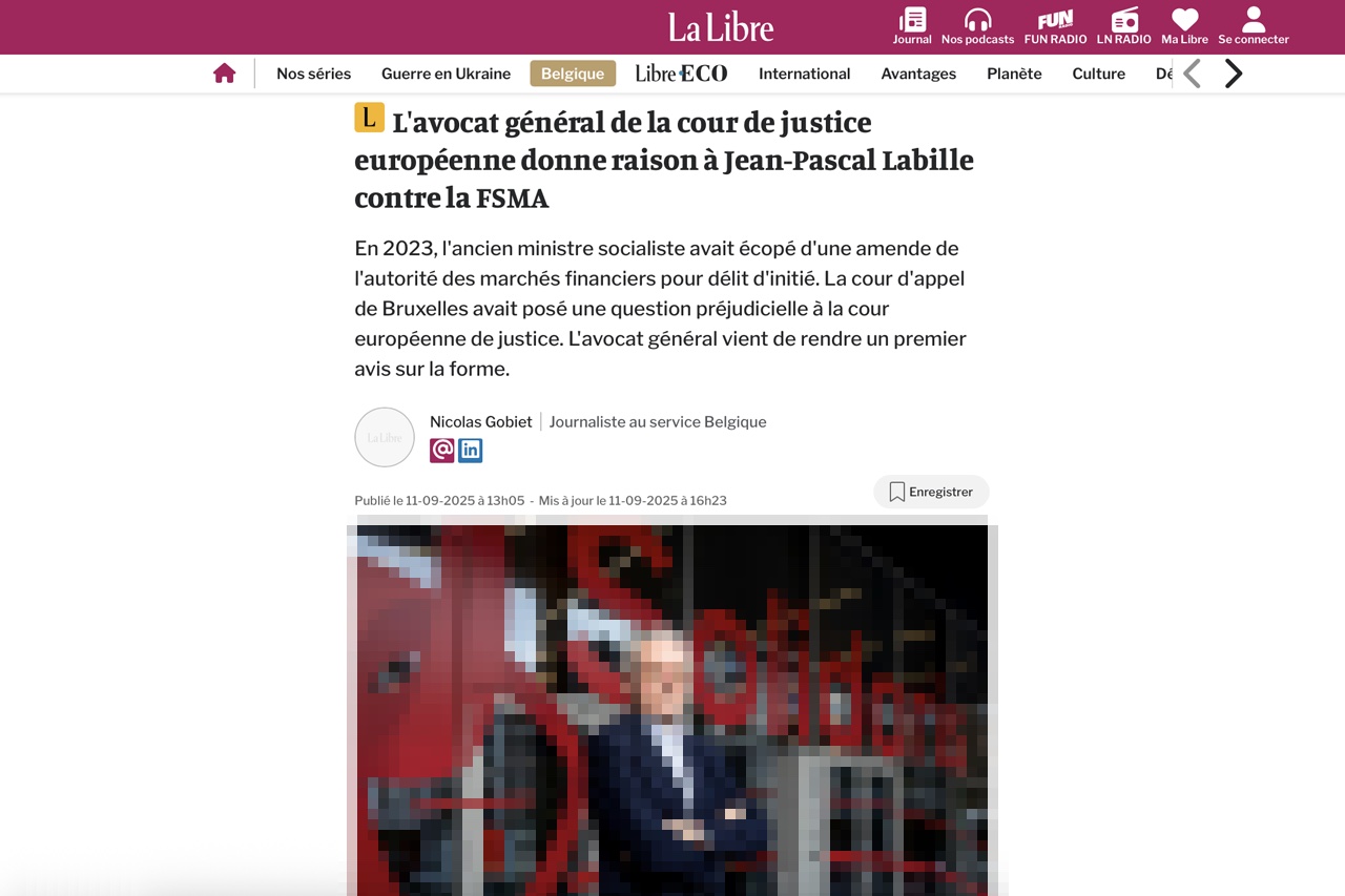 L'avocat général de la cour de justice européenne donne raison à Jean-Pascal Labille contre la FSMA.