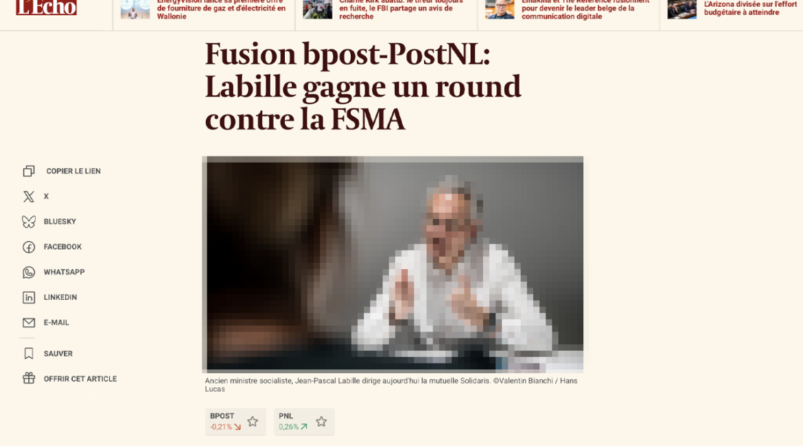 Fusion bpost-PostNL: Labille gagne un premier round contre la FSMA