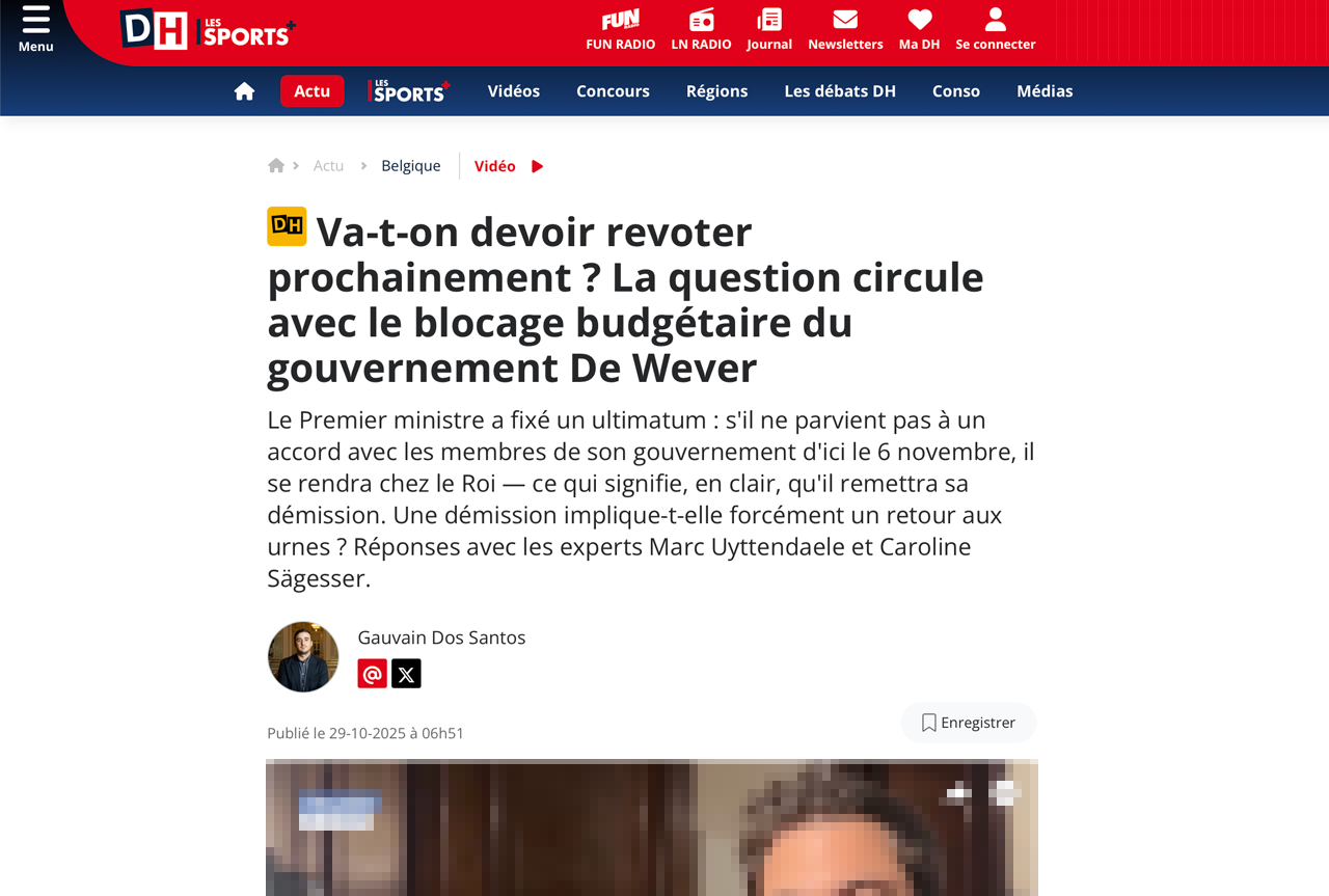 Va-t-on devoir revoter prochainement ? La question circule avec le blocage budgétaire du gouvernement De Wever. Réponses avec Marc Uyttendaele.