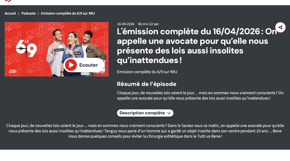 Des lois aussi insolites qu’inattendues. Coline Aron sur NRJ.