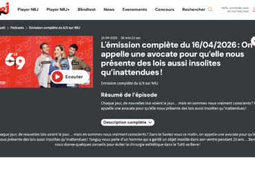 Des lois aussi insolites qu’inattendues. Coline Aron sur NRJ.