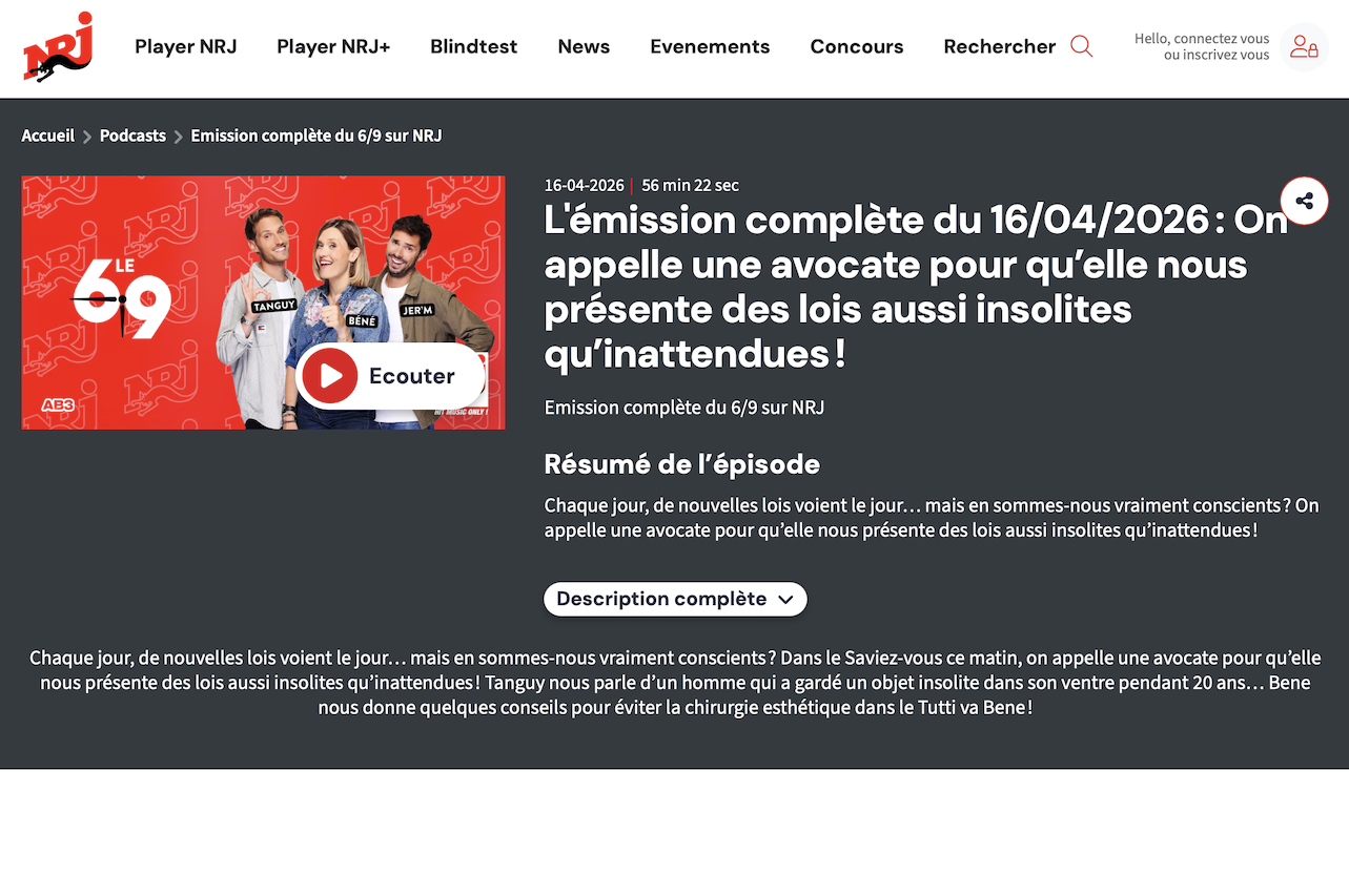 Des lois aussi insolites qu’inattendues. Coline Aron sur NRJ.